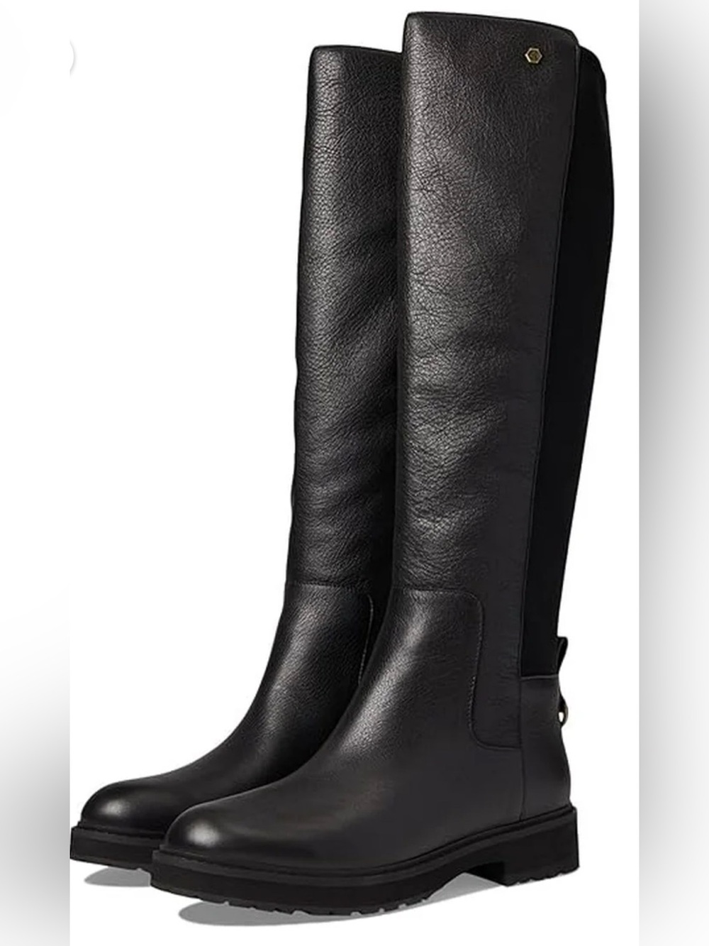 Cole Haan Greenwich Tall Boot Black Leather/Stretch Black Waterproof Boots